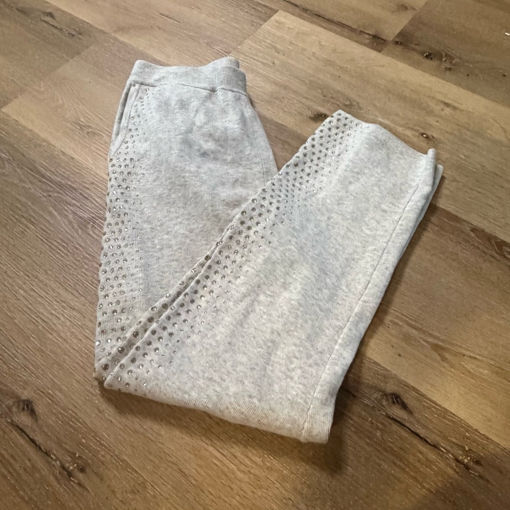 Chico's Rhinestone Embellished Knit Joggers Gray Cashmere Blend Size 0R